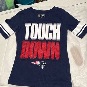 Girls Youth Navy New England Patriots Glitter Touch Down Team T-Shirt